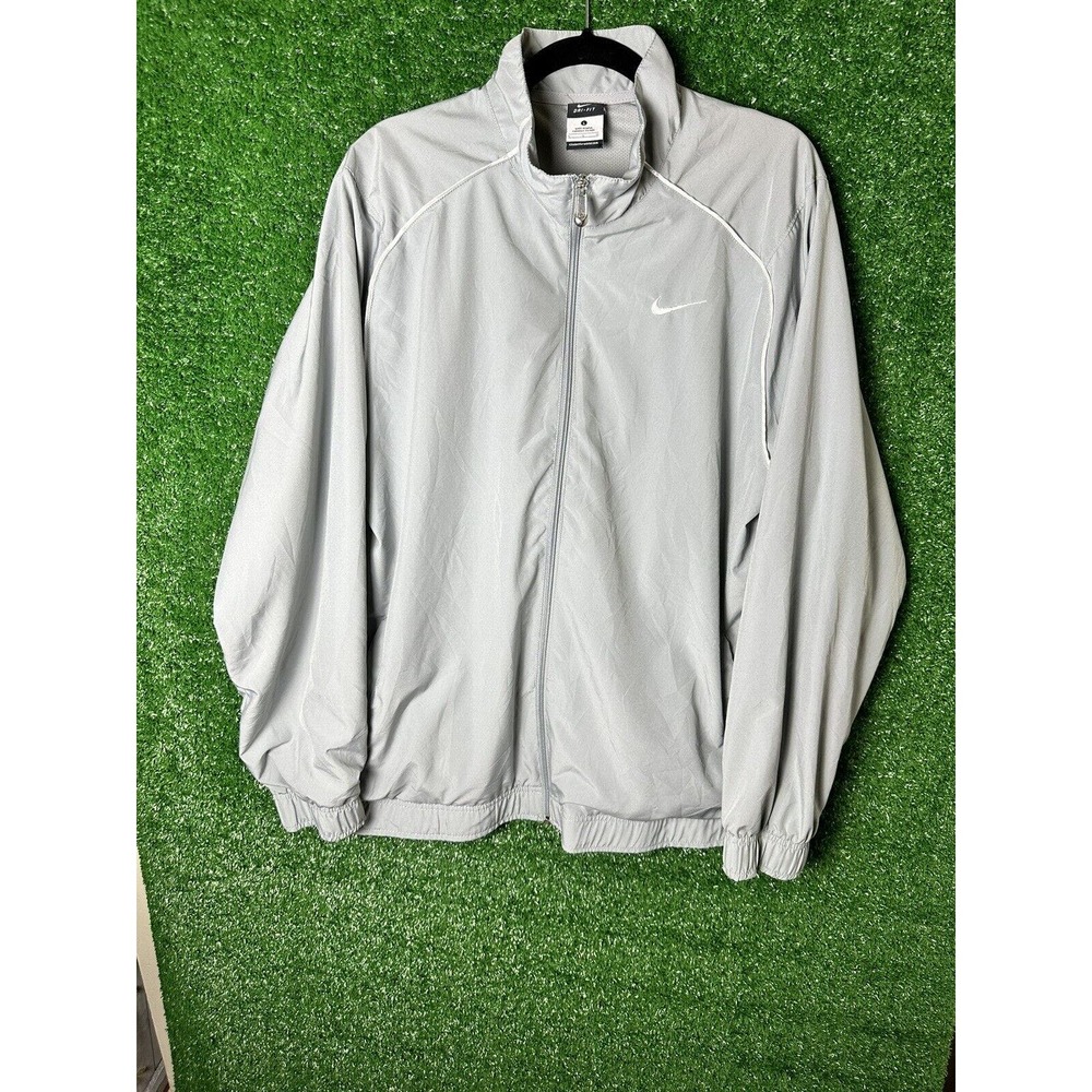 Nike Track Jacket Men L Gray White Stripe Long Sleeve Full Zip Pockets
